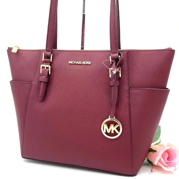 Michael Kors Large Charlotte Tote Bag Dark Cherry - Picture 1 of 8